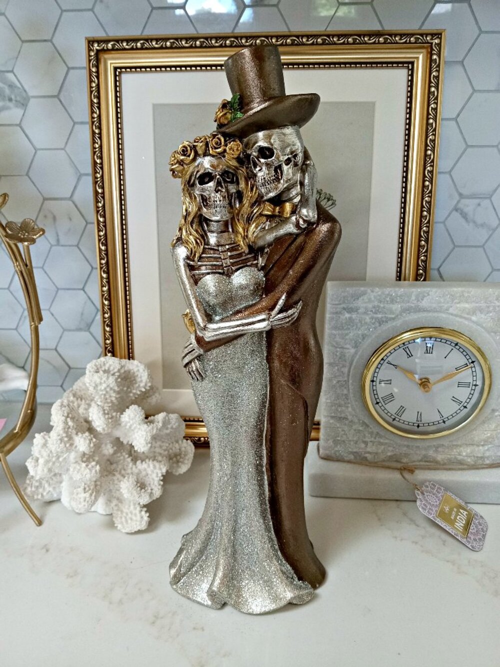 NEW! GOTH GLAM WEDDING 15" Tall SKELTON COUPLE
